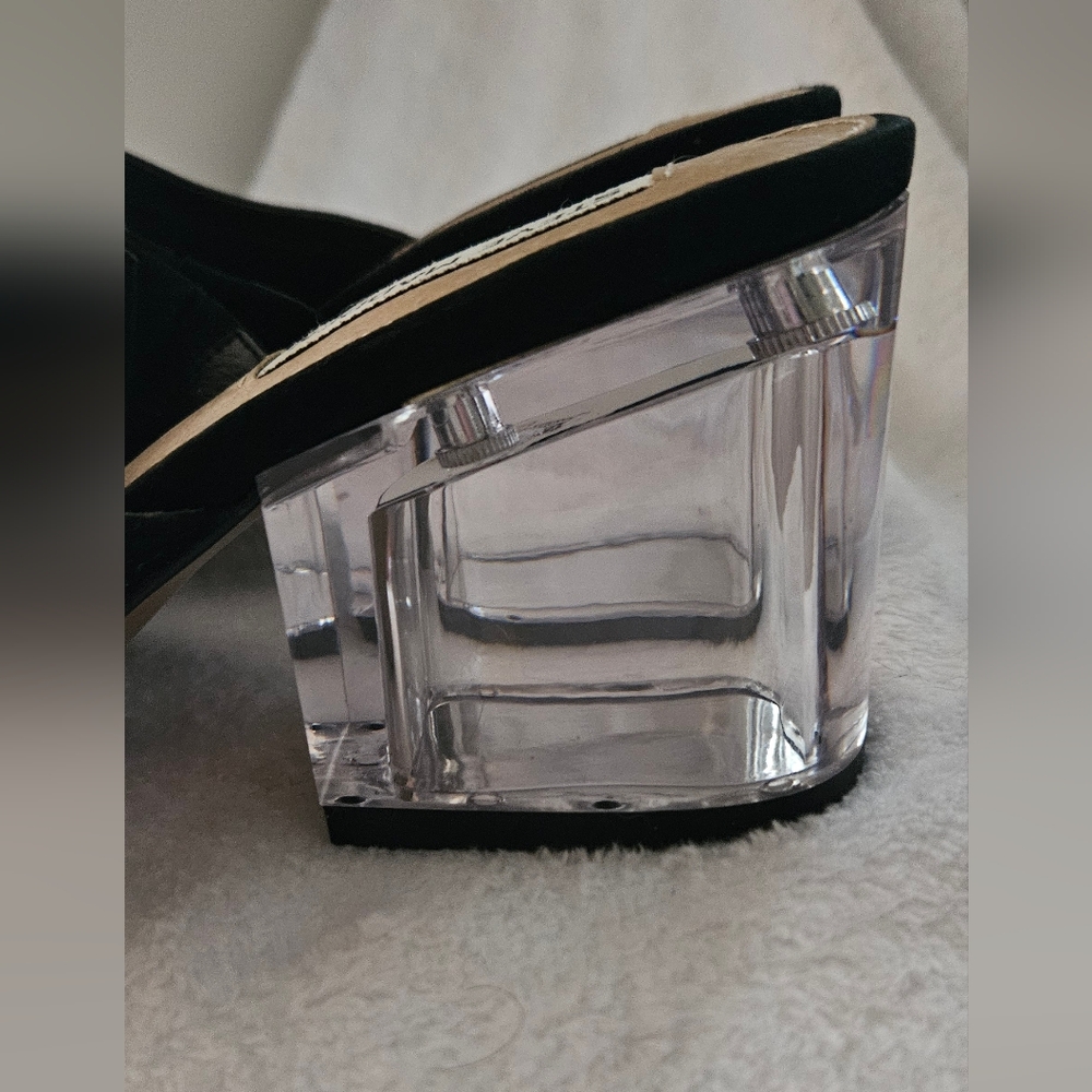 Slip on open toe mule sandal with clear block heel - Picture 4 of 5